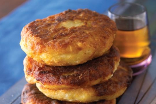 Stack of puffy potato knishes